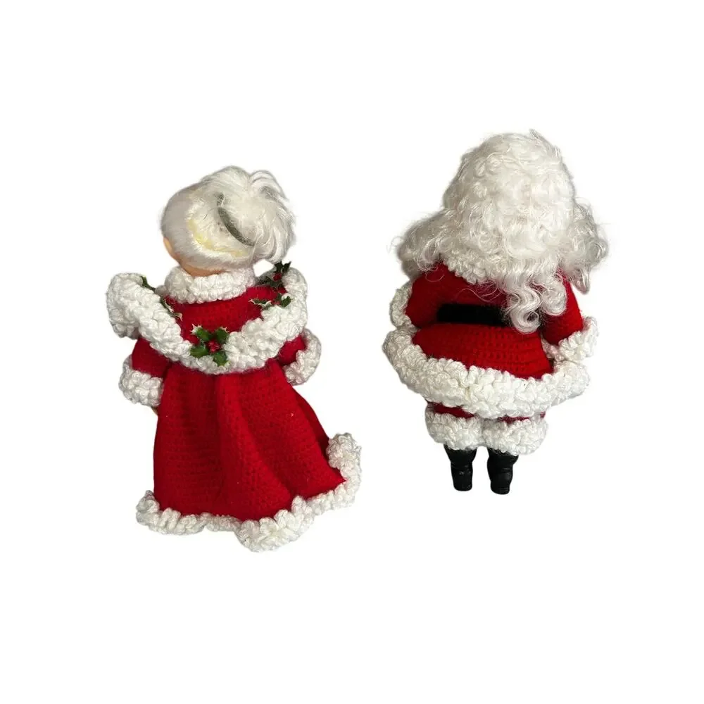 Handmade Crochet Mr. & Mrs. Claus Christmas Dolls Holiday Decor Set of 2